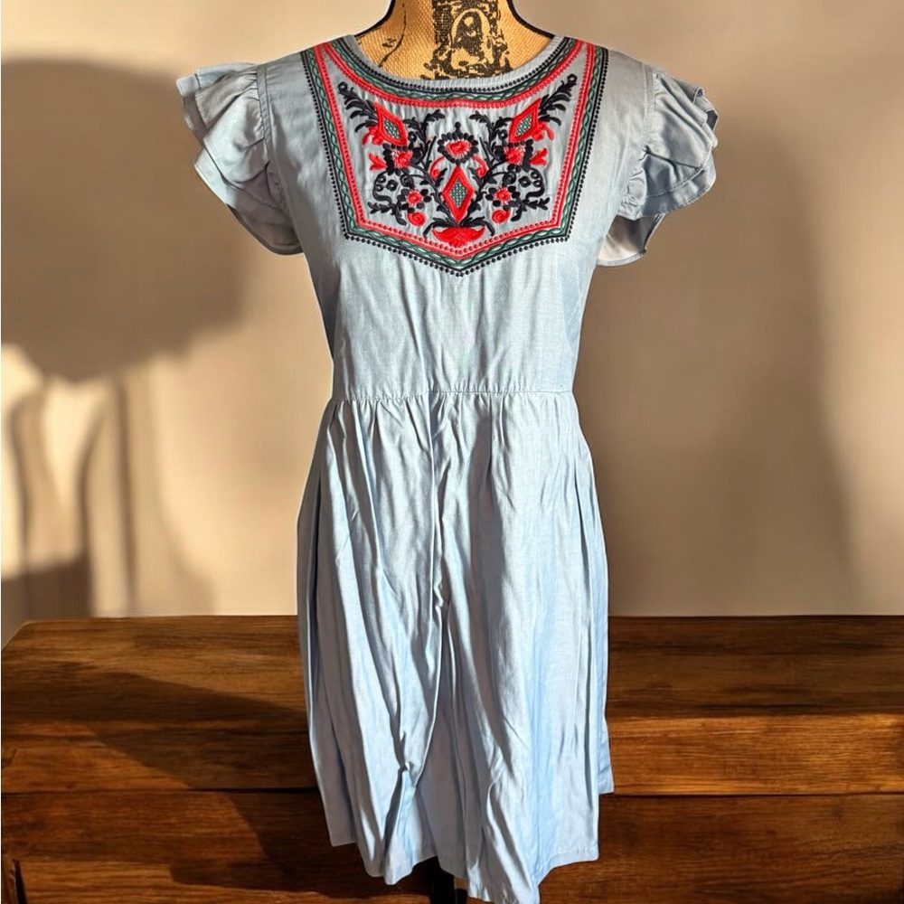 Light Blue Embroidered Dress